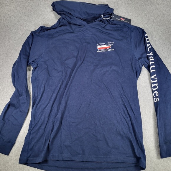 Vineyard Vines Long Sleeve Hoodie T-Shirt Mens Large Navy Flag Patriotic Whale - Picture 5 of 9